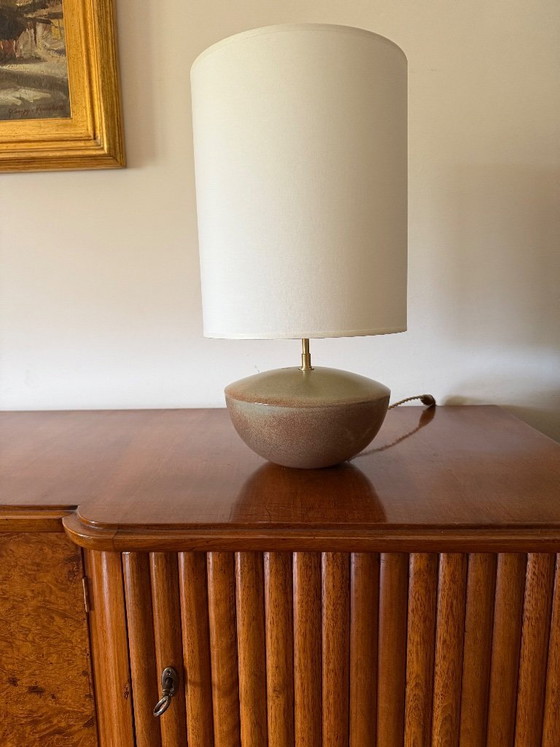 Image 1 of Pied de lampe en céramique verte, style moderne du milieu du siècle, Alain di Bin, France, années 1960