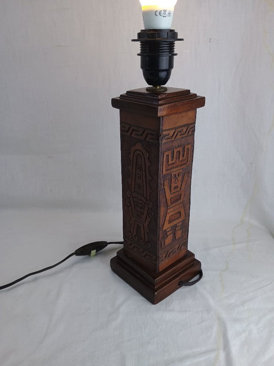 Image 1 of Vintage 1960s Leather Totem Lamp Angel L. Pazmino Aztec Inca maya Brutalist Design, Mid Century Modern Muebles De Estilo