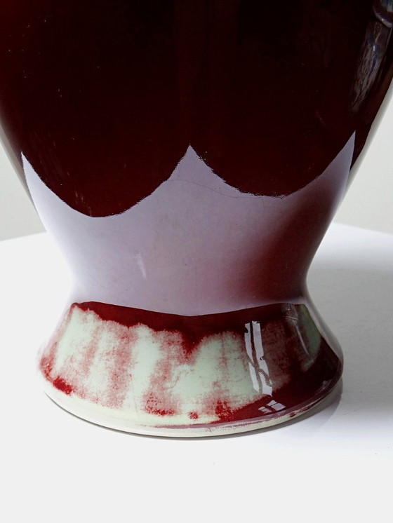 Image 1 of Vase couvert, pot à gingembre chinois céramique sang de boeuf et céladon