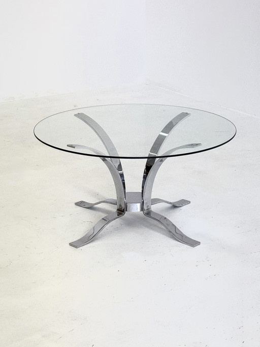 Table basse en verre Mid Century avec cadre chromé