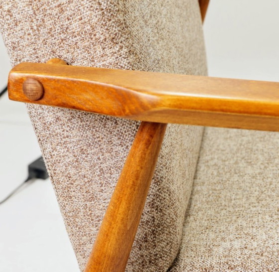 Image 1 of Vintage fauteuil etnische stijl beige granola bekleding stof ontwerp van H.Lis