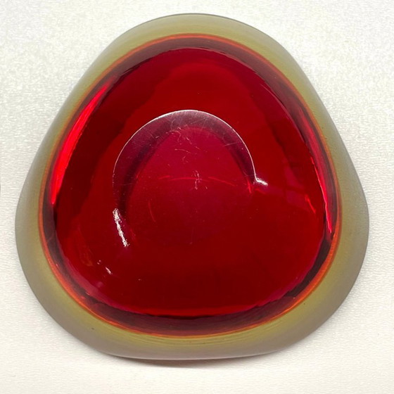 Mid-Century Murano Sommerso Glass Bowl / Vide Poche (Ruby Red & Amber, 1960s) – Murano Glass (photo 7 of 7)