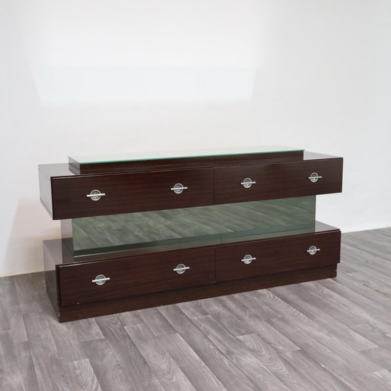 Image 1 of Comò Cassettiera In Ebano Macassar E Specchio Cubic Design Modernariato 1980’s