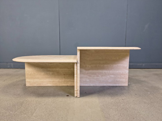 Image 1 of Pair of vintage travertine coffee tables or side tables, 1970s