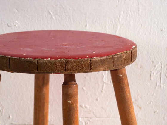 Antieke houten kruk met ronde zitting – Centraal-Europa, circa 1950 – Krukjes, Wood, Rustic (photo 4 of 6)