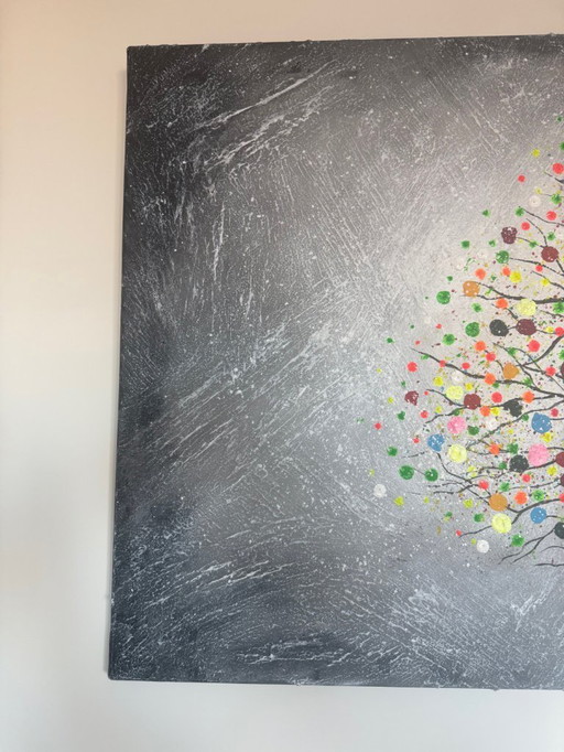 Monika Spiewak - Abstract kleurrijke boom in winterlandschap