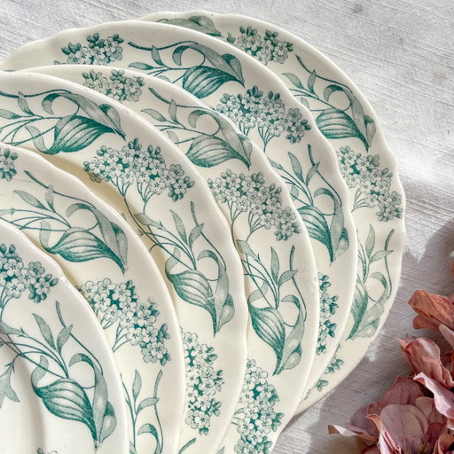 Set of 6 Antique Ironstone Dinner Plates "Lilac" – Longchamp 19th Century