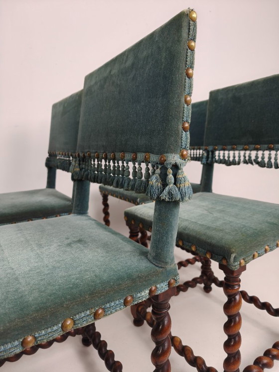 Image 1 of Sedie del XVIII secolo – Gambe tornite – Rivestimento blu