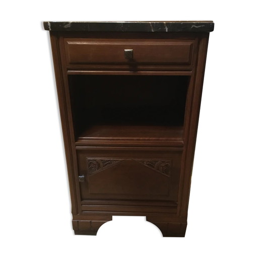 Solid oak bedside table with black marble.