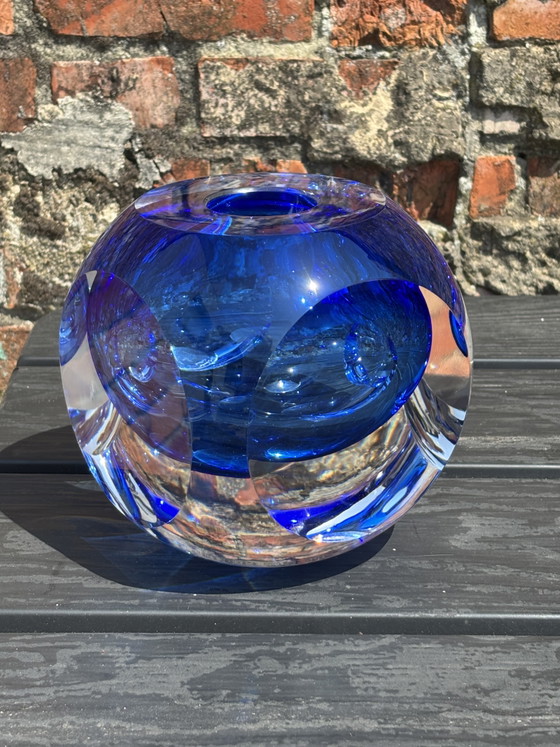 Image 1 of Alfred Collard für Val Saint Lambert – Monumentale kobaltblaue Kristallskulptur/Vase – signiert – 5 kg