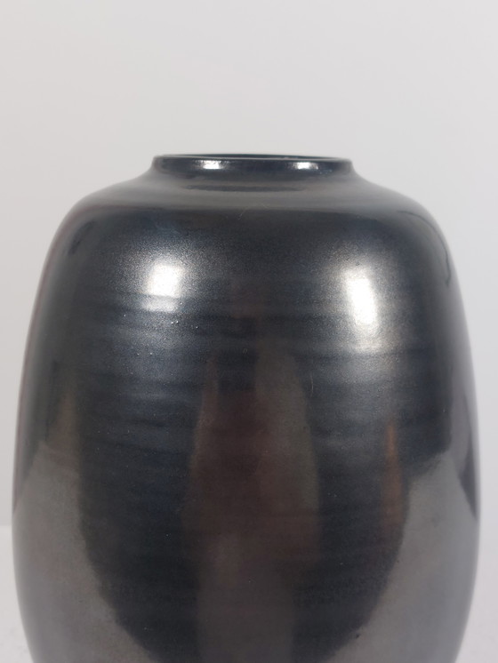 Image 1 of Vintage vaas uit het midden van de 20e eeuw met oxideglazuur van Bürgel Ceramics.