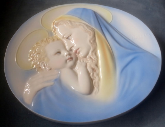 Image 1 of Placa antigua en relieve, Viena, Austria, Karl Perl, María y el Niño Jesús.
