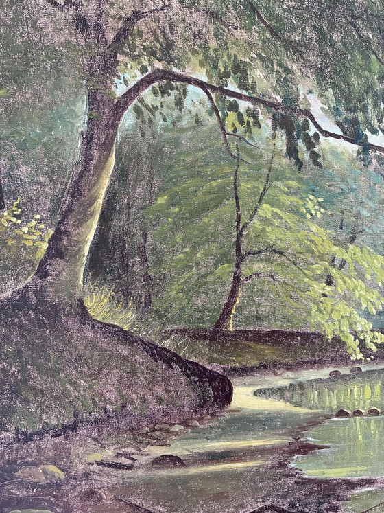 Vintage woodland lake oil painting, forest landscape – Paintings & Drawings, Canvas (photo 6 of 17)
