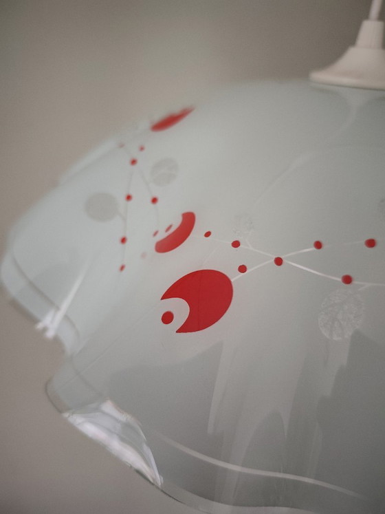 White Opaline Pendant Light with Red and Silver Floral Decoration – Pendant lamps, Glass (photo 10 of 10)