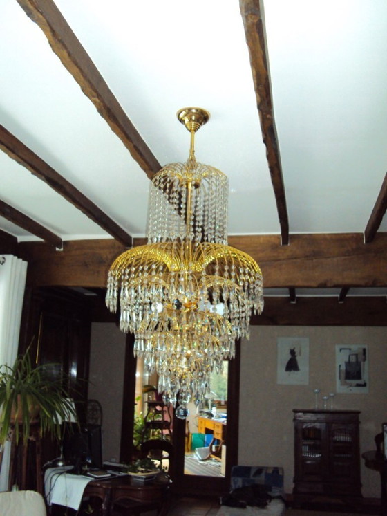 Image 1 of Lámpara de araña bañada en oro fino de 24 quilates y cristal (Año 1990)