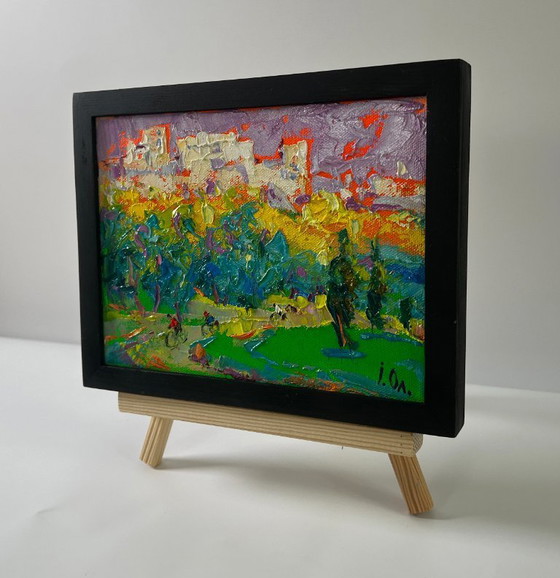 Image 1 of Original Oil Painting Summer Houses Landscape On A Walk In The City