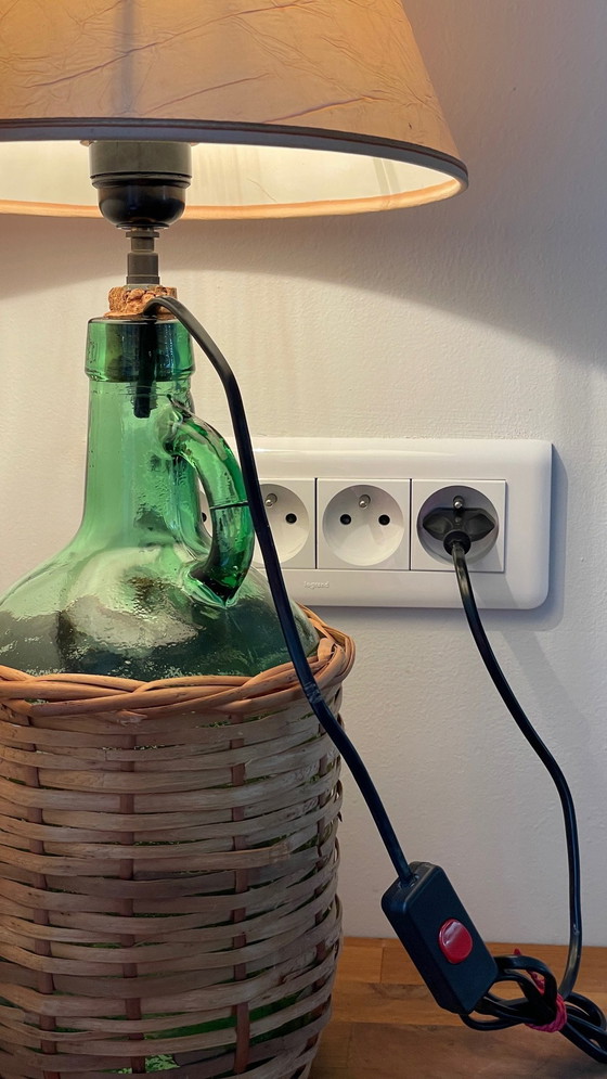 Image 1 of Lampe Dame Jeanne Verte Rotin Viresa Vintage