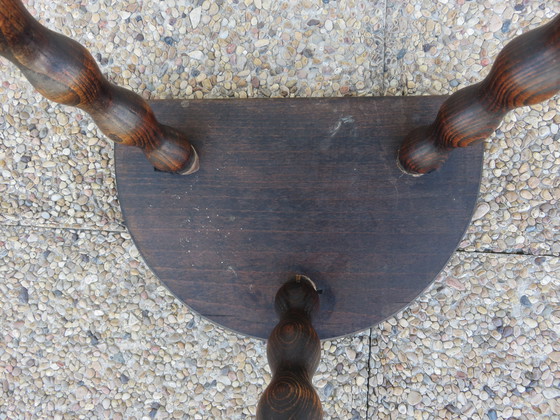 Image 1 of Tripod stool, Brutalist, solid wood, half-moon seat, 50s 60s