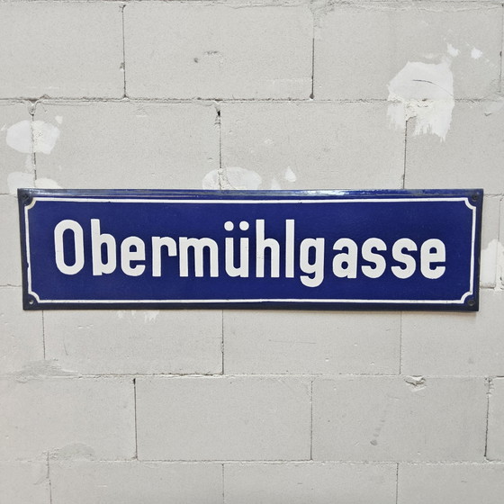 Vintage German Enamel Street Sign "Obermühlgasse" Frankfurt, Wall decoration, Metal, White (photo 3 of 15)