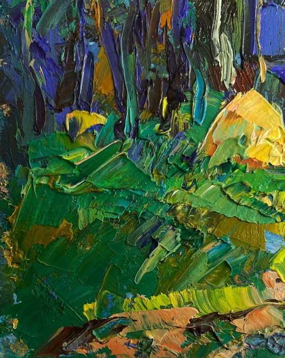 Image 1 of Original Oil Painting Summer Village Landscape House near the forest