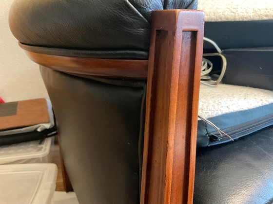 Image 1 of 2x Giorgetti Sessel, schwarzes Leder, Kirschholz