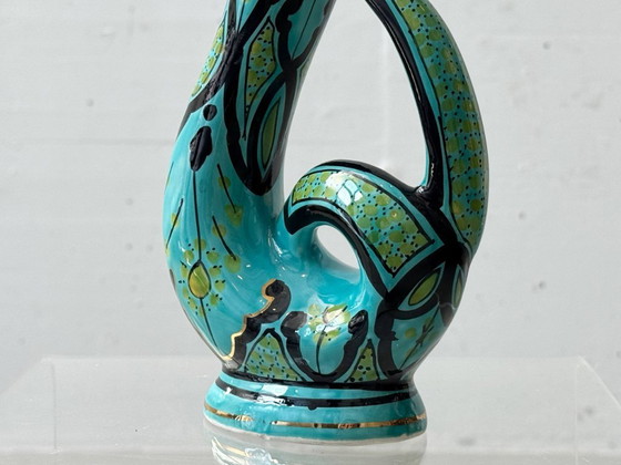 Image 1 of Hand-painted ceramic vase by Azouz Kharraz, Bizerte, Tunisia, 1980s