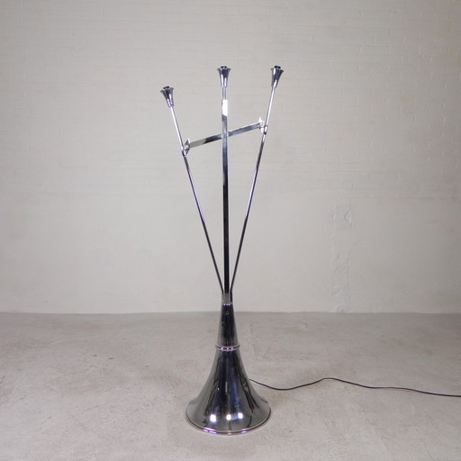 Lampada da terra cromata in stile Art Déco, Jules Dewaele Bruxelles, anni '50