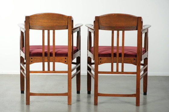 Image 1 of 2 chaises de salle à manger Schuitema de style Art Nouveau/Jugendstil avec revêtement en tissu rouge