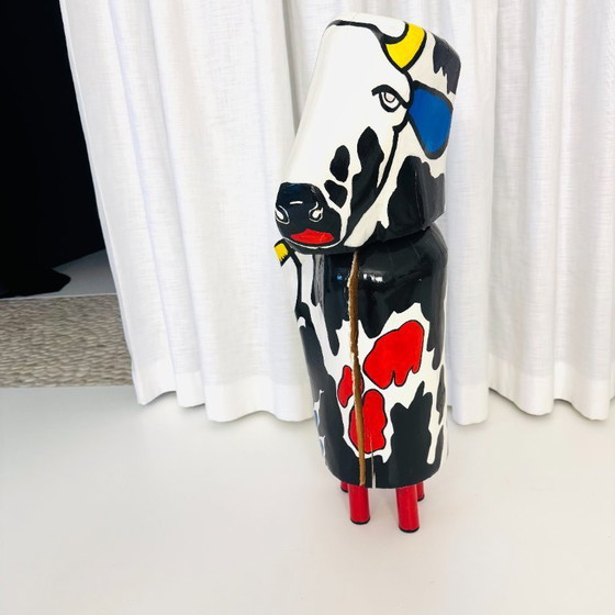 Image 1 of Laitière - grande sculpture en bois polychrome, signée majé