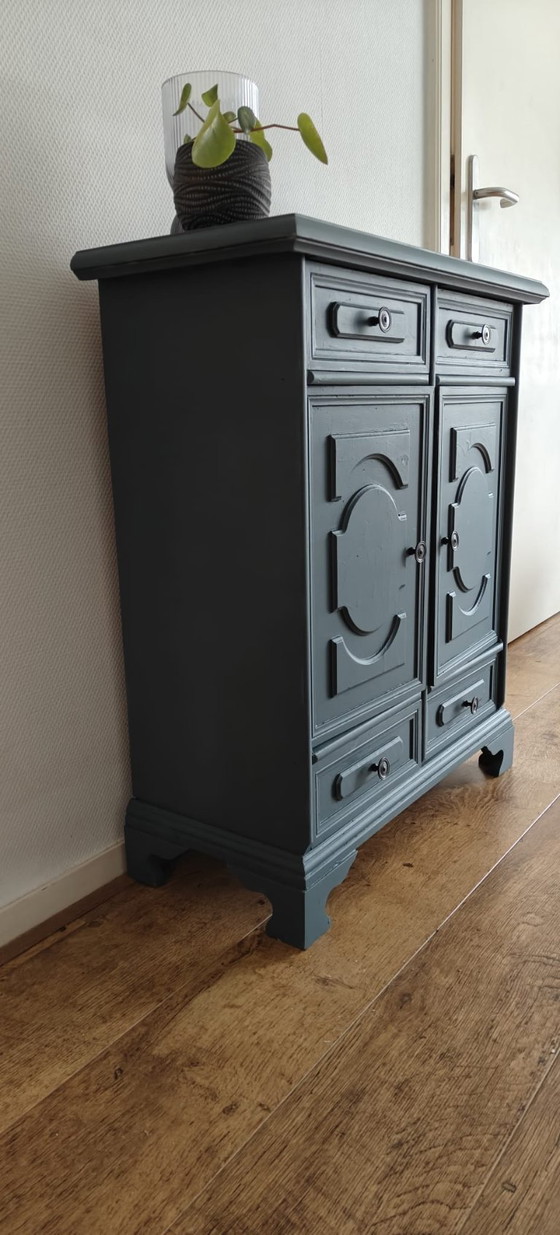 Image 1 of Unieke Petrol blauwgrijs Vintage Kast – Handgeschilderd