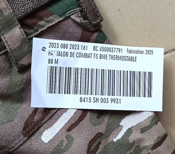 Image 1 of Pantalones de combate militares termoestables F3 BME – Ejército francés 2025 – Nuevos – Talla 88M