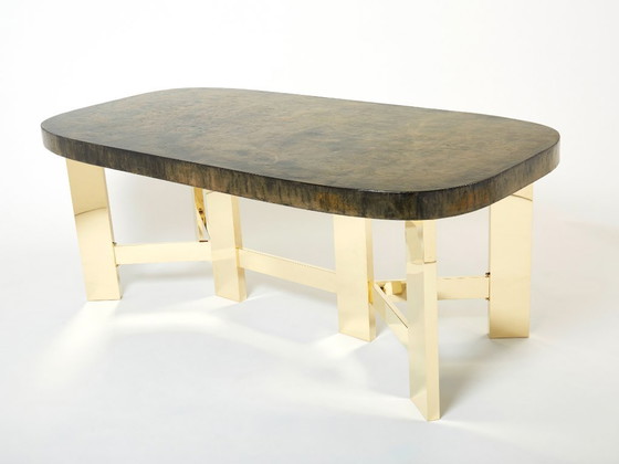 Image 1 of Belgian brutalist resin and brass dining table 1970