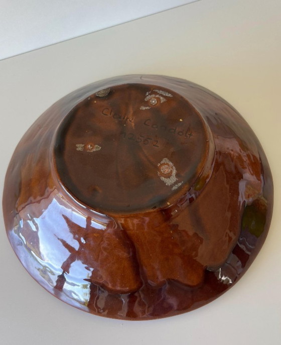 Image 1 of Large 30cm Claire Landolt Signed Swiss Studio Pottery Bowl - Sun Face