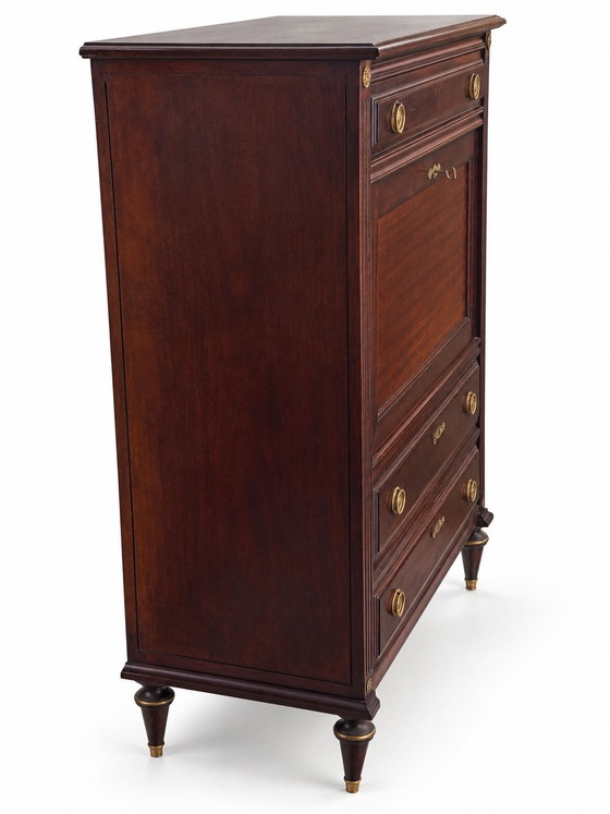Louis XVI Style Mahogany Drop-Front Secretary Desk – Leather, Wood (photo 5 of 8)