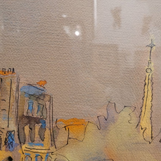Image 1 of Aquarelle sur papier « Pont Marie, Paris », post-impressionnisme, signée Gilis, 1962 - France