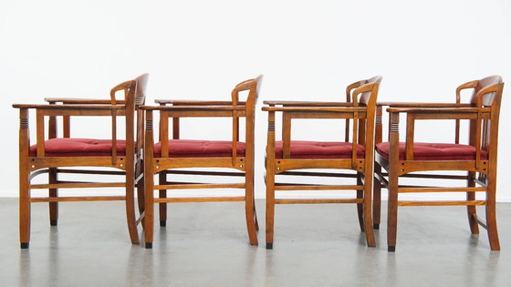 Image 1 of 4 x Jugendstil-Esszimmerstuhl Schuitema mit luxuriöser roter Stoffbespannung