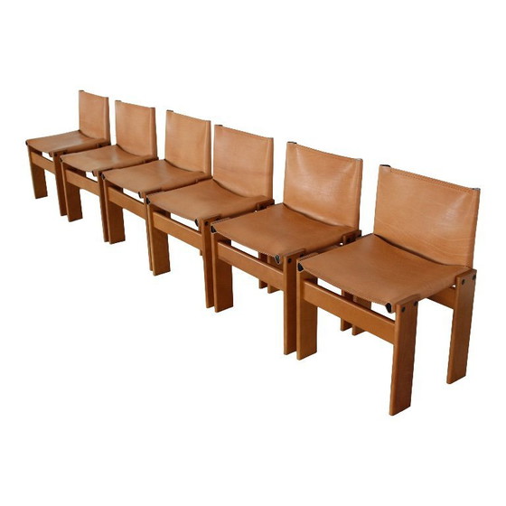 Image 1 of 6x buffalo leather monk chairs by Afra and Tobia Scarpa for Molteni, Italy, 1973