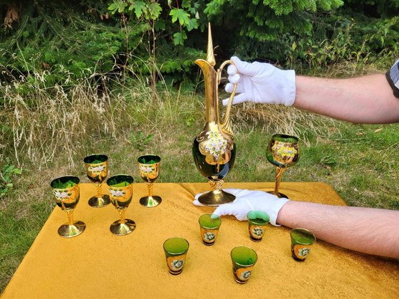 Vintage Murano Handmade Decanter Set | Venetian Glass Decanter Liquor Set, Glass & Decanter, Gold (photo 2 of 10)