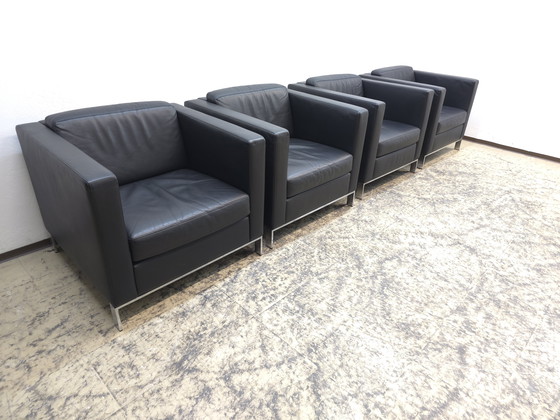 Image 1 of Walter Knoll Foster 500 fauteuilset van 8, zwarte designfauteuils, leren stoelen