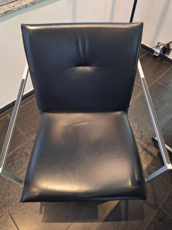 Image 1 of Zwart lederen Arco Frame eetkamerstoelen