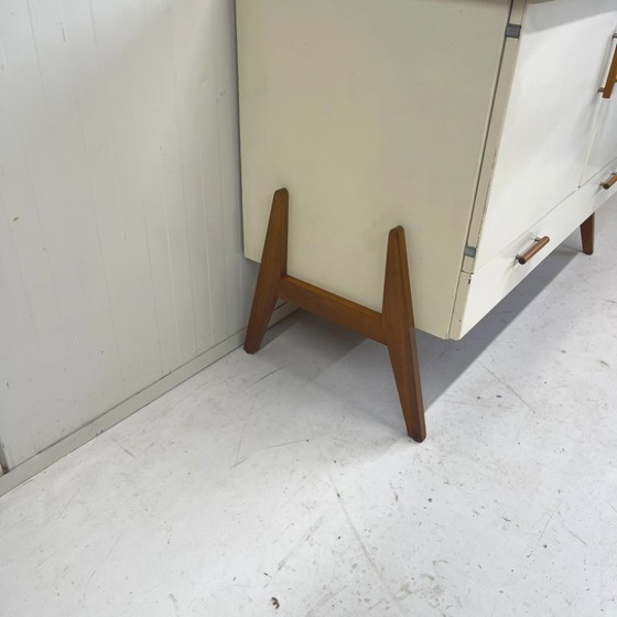 Image 1 of Vintage 1960s dresser chest of drawers with slanted legs cabinet