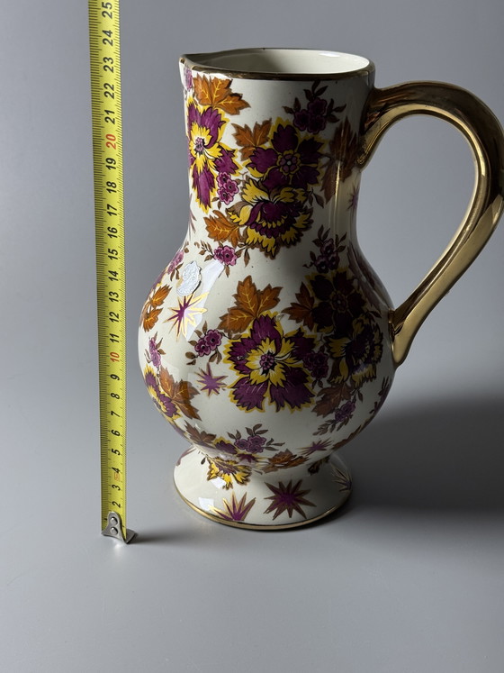 Image 1 of Boch Frères La Louvière Keralux Faience Pitcher by Raymond Chevalier, Belgian Art Deco, 1930s
