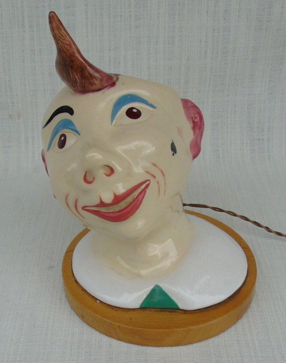 Image 1 of Vintage 1950s Ceramic Clown Head Table Lamp | Mid-Century Modern