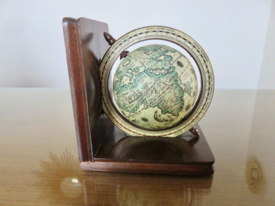 Image 1 of Pair of wooden "globe" bookends, 1970