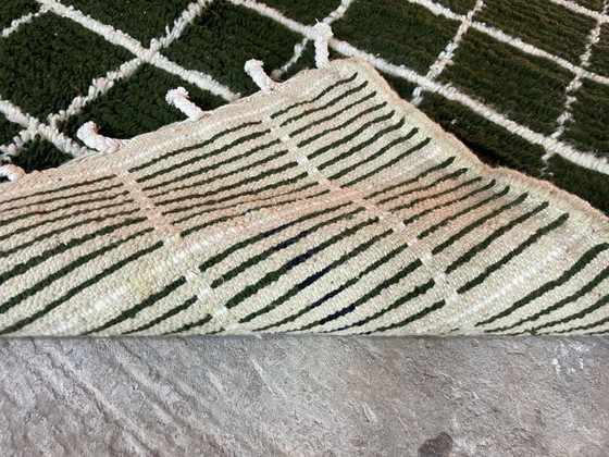 Image 1 of Authentiek traditioneel handgemaakt groen-wit tapijt 150/250 cm