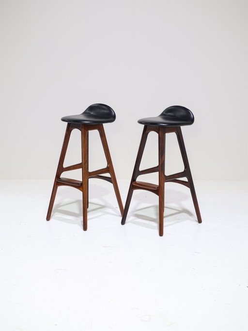 2x OD61 Barhocker Erik Buch Palisanderholz Dänisch 1960er Jahre – barkrukken, Wood, Leather (photo 2 of 14)