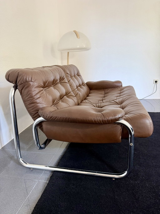 IKEA Borkum 2-zitsbank, origineel vintage leer en chroom uit de jaren 70