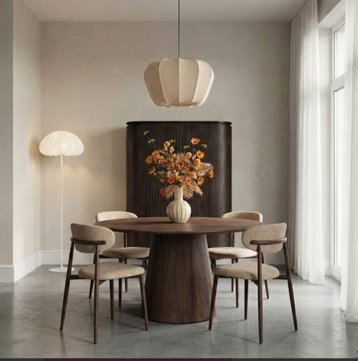 Dining table round japandi 120cm brown Mango wood