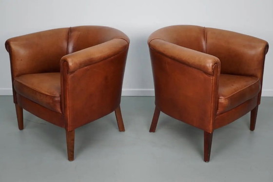 Image 1 of Poltrone club olandesi vintage in pelle color cognac, set da 2
