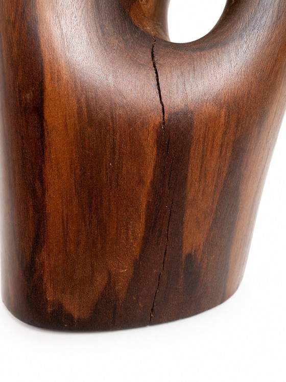 Image 1 of Sculpturale olijfhouten kan/vaas uit het midden van de 20e eeuw – Alexandre Noll-stijl (jaren 1950/1960)